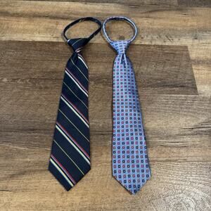 2 Talbots Kids Boys Ties Classic Navy Blue Striped 100% Silk Heritage Preppy VTG